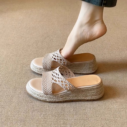 Autumn women's straw soft-soled retro style casual shoes