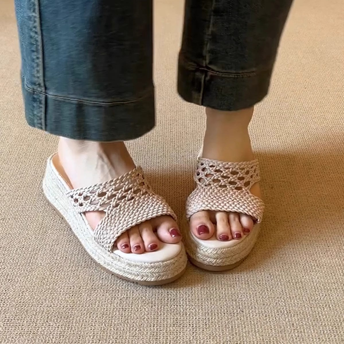Autumn women's straw soft-soled retro style casual shoes