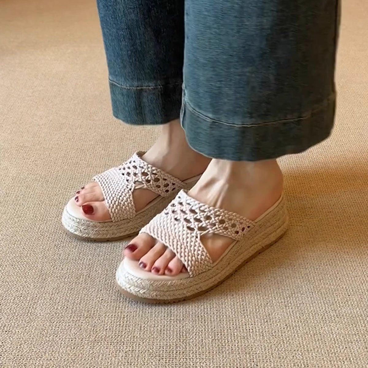 Autumn women's straw soft-soled retro style casual shoes
